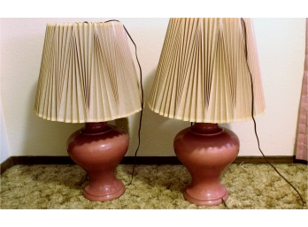 Two Pink Lamps With Shades 28 In