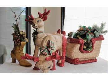 Christmas Deer And Sleigh, Decorative Boot