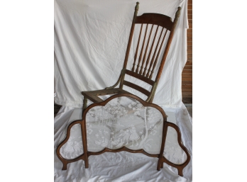 Old Wooden Rocker Frame, 43' Tall And Fireplace Screen-sides Need Restapled