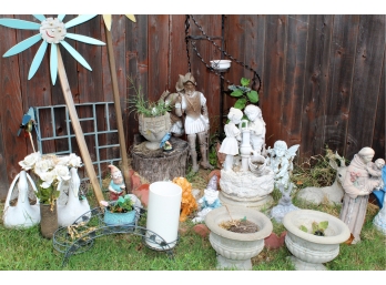 White Patio Table And Chairs, Misc. Yard Ornaments And Statues