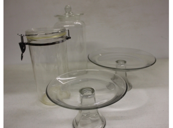 Plastic W/lid Container, Glass W/lid Container, 2 Stackable Glass Serving Dishes
