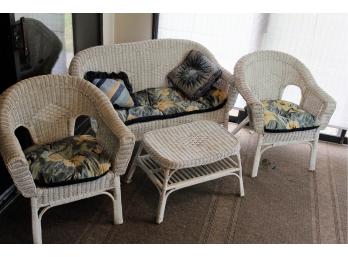 Wicker Love-seat And 2 Chairs With Table