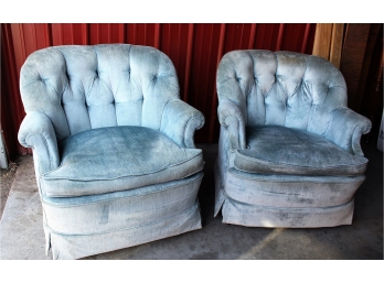 2 Blue Velveteen Chairs