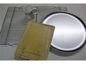 Large Cooling Rack, Serving Tray, Kathy's Kitchen Coffee Cup And Cutting Board