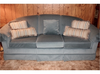 Flexsteel Dusty Blue Couch 80 Inch Long With Throw Pillows