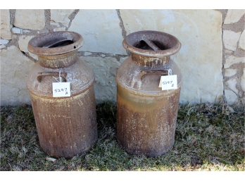 Two Antique 40 Quart Milk Cans,  Rusty On Outside, 'a' Is Nice Inside