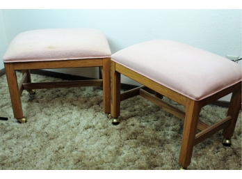 Two Pink Rolling Footstool, 17in Tall