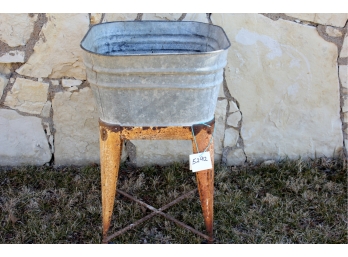 Antique Washtub 20.5 Inch Square, 32 Inch High, On Rollers