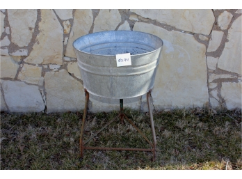 Antique Wash Tub On Rollers, Round, 22in Diameter 33 Inch High