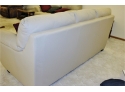 Tan Leather Sofa With Four Pillows, 80 In Wide