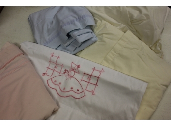 Multiple Sheets, Pink-flat Twin, Beige-full Flat And Fitted, Blue-flat Twin, Embroidered Pillowcase