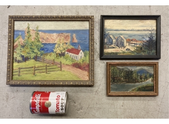 Lot Of 3 Oil On Board Paintings Seascape And Mountain Side