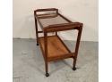 Mid Century Solid  Teak Rolling Drinks Cart With Glass Protector