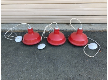 Set Of 3 Spero Red Industrial Metal Hanging Lights
