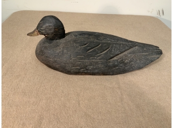 Primitive Carved & Painted Black Duck Decoy