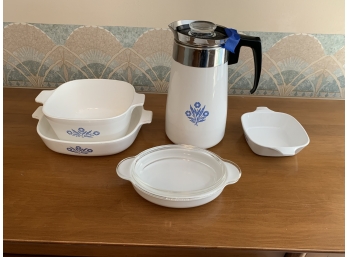 Set Of Vintage Corningware - 4 Casserole Dishes & Coffee Percolator