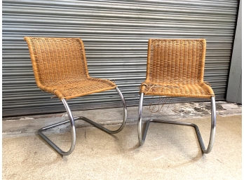 Mid-century Caned Cantilever Chairs In The Manner Of Mies Van Der Rohe