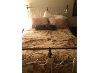Brass & Iron Queen Charles P. Rogers Bed With Ralph Lauren Bedding Including Mattress & Box Spring