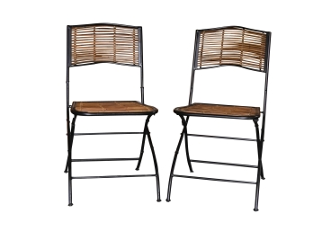 Pair Bamboo Seat Folding Side Chairs  18 X 17 X 35