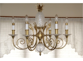 A Brass With Crystal Pineapple Six Light Chandelier