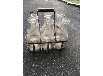 Set Of 6 Vintage Milk Quart Bottles