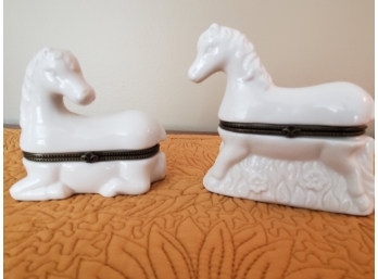 Pair Of Lovely White Horse Trinket Boxes