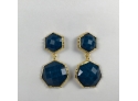 Blue & Gold-tone Dangle Pierced Earrings