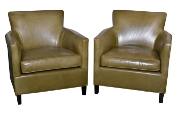 Pair Of Gorgeous 'Crate And Barrel' Leather Side Chairs 30 X 30 X 32