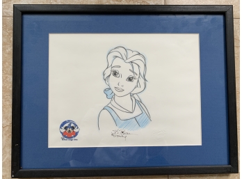 Disney Belle Signed Cartoon - Collectible Hand Drawn And Colored Sketch