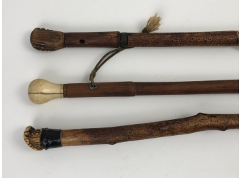 Trio Of Vintage Wooden Walking Sticks Including Cane Sword