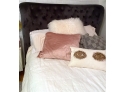 TOV Furniture Dark Gray Velvet Tufted Queen Size Bed With Mattress