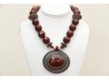 Carnelian Faceted Bead Necklace With Antique Silver By Jane Signorelli Jewelry With Tags Lot # 24