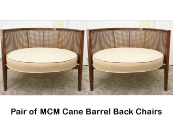 MCM Cane Back Barrel Chairs 32 X 28 X 24