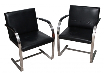 Knoll Mies Van Der Rohe Mid Century Chrome & Leather BRNO Flat Arm Chairs 23'L X 20'W X 31'H