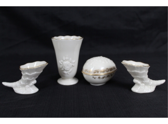 Lenox Miniature Cornucopias, Vase & Oval Trinket Box