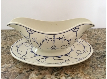 White With Blue Gravy Boat