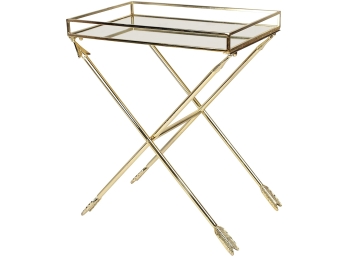 Kate & Laurel Madeira Mirrored Metal Tray Top Accent Table With Decorative Gold Arrow Legs