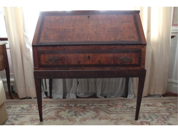 Burled Mahogany Vintage Drop Front Desk With Drawers