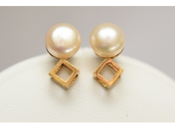 Pearl & Gold Tone Contemporary Earrings  #83
