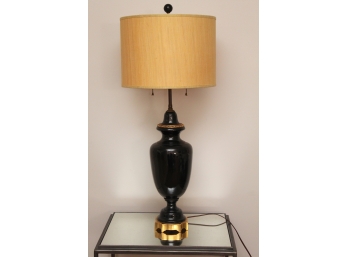 Lovely Black Ceramic Table Lamp With Brass Accents 33' Tall