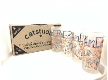 Set Of 4 AMERICA Frosted Drinking Glasses - By CatStudio