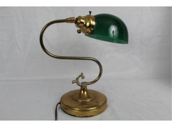 Vintage Brass Desk Lamp With Green Shade
