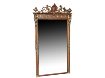 Stunning Gilded Antique Mirror With Hand Carved Cherubs And Details  44 X 76