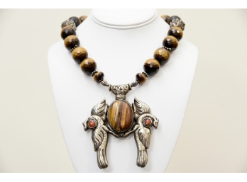 Jane Signorelli Tigers Eye Dragon Pendant Necklace Jewelry Lot #15