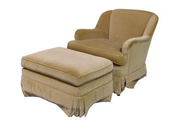Custom Velvet Chair And Ottoman On Casters