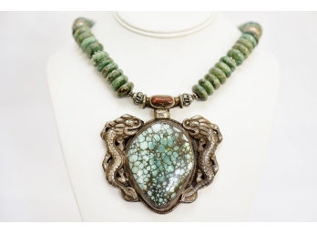 Turquoise And Silver Pendant  Necklace  #32