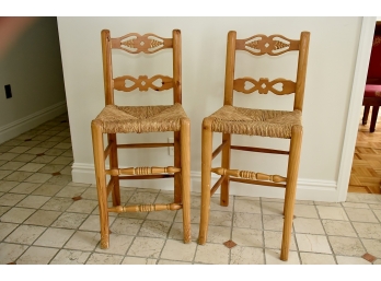 Par Of  Counter Height Rattan Stools