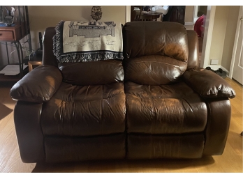 Raymour & Flanigan Brown Leather Reclining Loveseat
