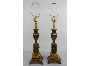 Pair Of Quoizel Brass Table Lamps (Finials Are Different, View Photos)