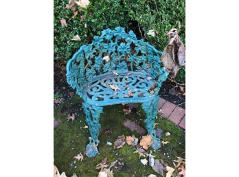 Antique Blue Painted Metal Garden Bench